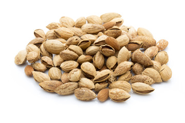 Almonds on the white isolatd background.