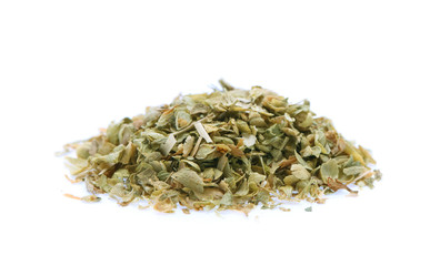 Dried oregano leaves on a white background
