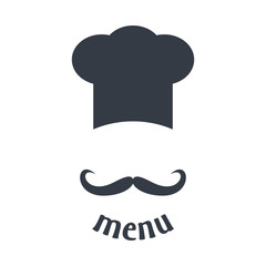 Big chef hat with mustache vector illustration.