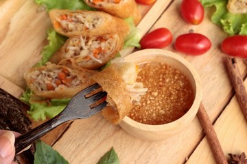 Fried spring rolls traditional for appetizer food.