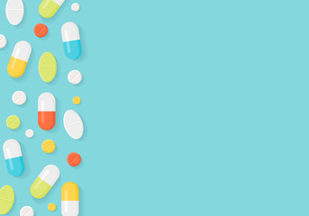 Medicine Pills Border Background. Colorful Tablets and Capsules. Vector Flat Design EPS 10 - 88120102
