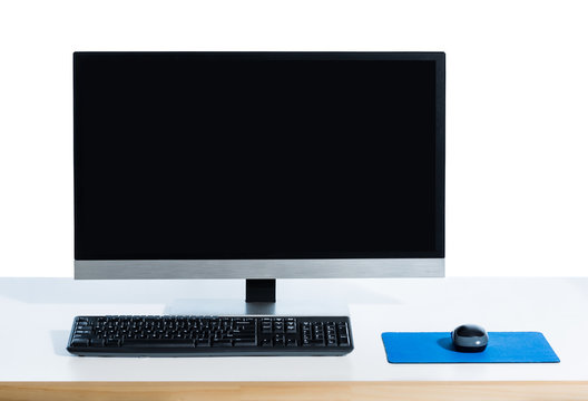 Desktop Computer With Screen Glare Isolated On White