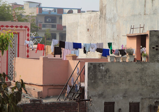 balcony in some poor district of Delhi