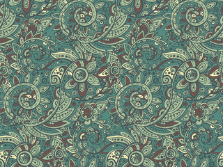 Seamless vector pattern with traditional oriental colorful floral ornament