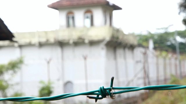 close look at the barbed wire at the prison, Malaysia