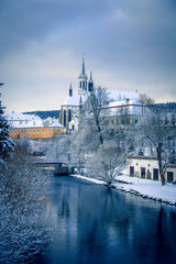 Vyssi Brod abbey Czech Republic over the river winter