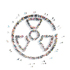 people in the shape of radiation sign.