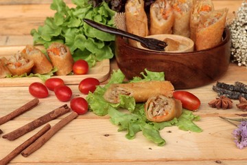 Fried spring rolls traditional for appetizer food.