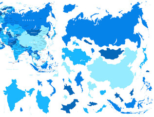 Asia map and country contours - Illustration. Vector illustration of Asia map.