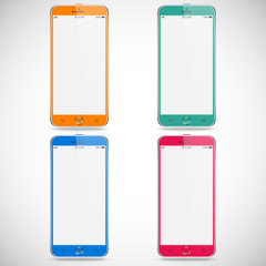 set of realistic detailed colored smartphones with touch screen