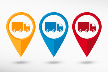 Truck icon  map pointer, vector illustration