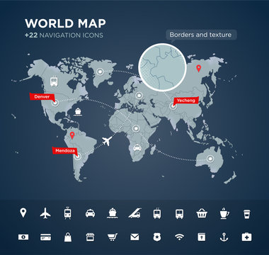 World map with 22 icons