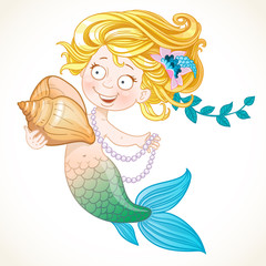 Cute little mermaid holding a shell