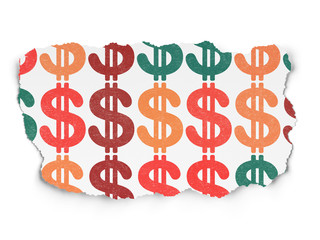 Currency concept: Dollar icons on Torn Paper background