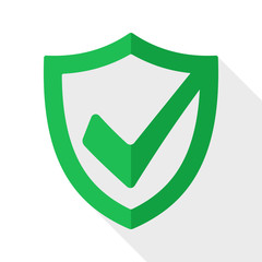 Security shield icon with long shadow on white background