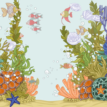 Coral reef illustration with sea anemones and fishes