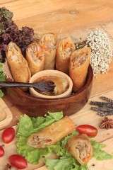 Fried spring rolls traditional for appetizer food.