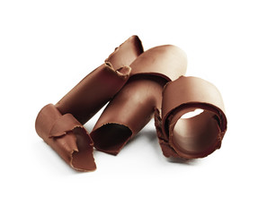 Chocolate curls isolated on white