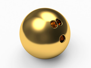 Golden bowling ball isolated on white background