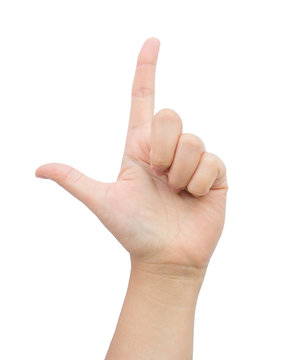 Female hand gesture two finger on isolated background.