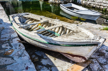 Old white wooden boat