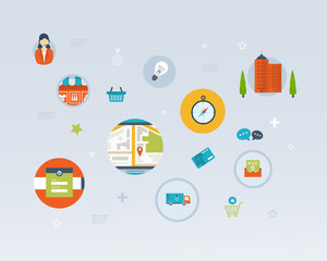 Set of Flat Style Icons. Online marketing, custom support