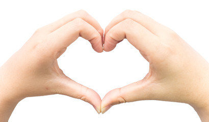 Female hand with heart shape with isolated background.