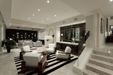 Fototapeta na wymiar Luxurious livng room with two areas