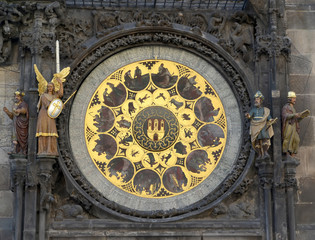 Astronomical clock on the Staromestsky town hall. Prague, Czech