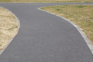 Concrete pathway and green grass at pubic park