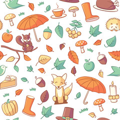 Seamless Pattern with Autumn Related Objects