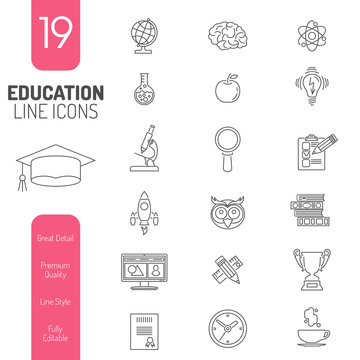 Online Education Thin Lines Web Icon Set