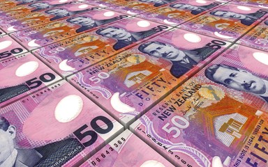 New Zealand dollar bills stacks background.