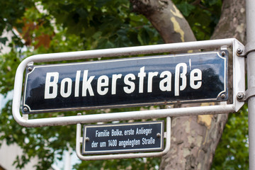 Street sign of Bolkerstra&szlig;e in D&uuml;sseldorf Germany,  widely known for his nightlife 