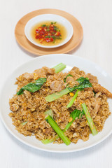 Asian fried rice with pork and vegetable