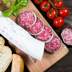Salami bread with basil and cherry tomatoes