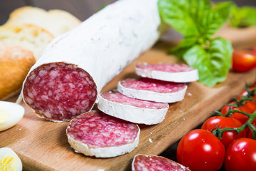Salami bread with basil and cherry tomatoes