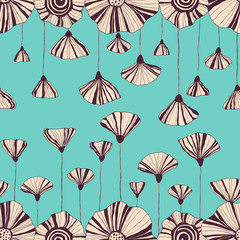 Gentle hand drawn seamless abstract vintage flower pattern