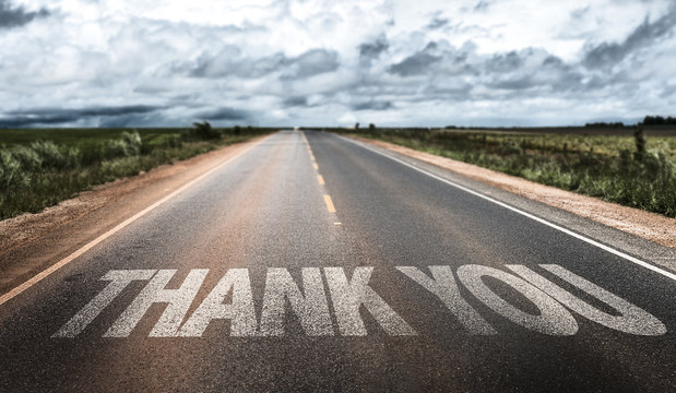 Thank You written on rural road