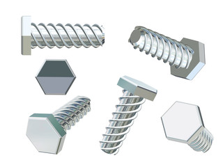 set of 3d chrome screws isolated over white