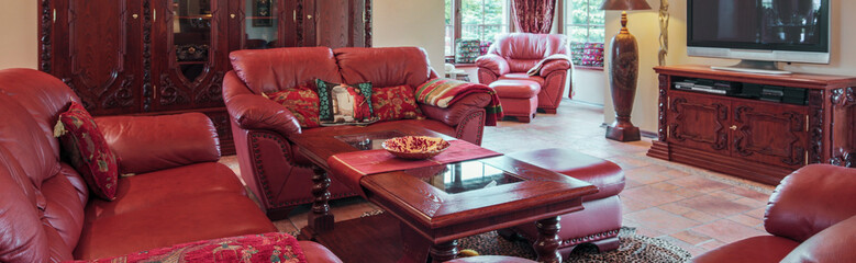 Leather sofa in luxury living room