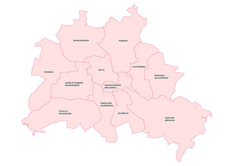 Obraz premium Vektorkarte mit Bezirken von Berlin