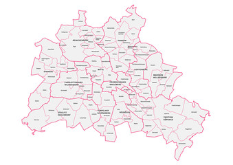 Fototapeta premium Mapa wektorowa z dzielnicami i dzielnicami Berlina