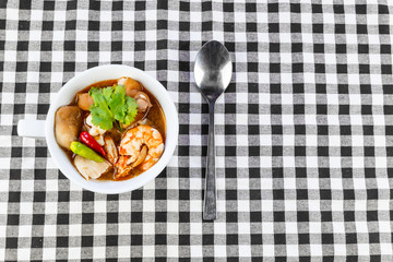 Cup of Spicy soup (tom yum kung)