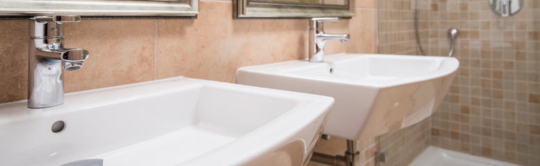 Side view on washbasins