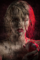 sensual girl with apple. with gunge effect