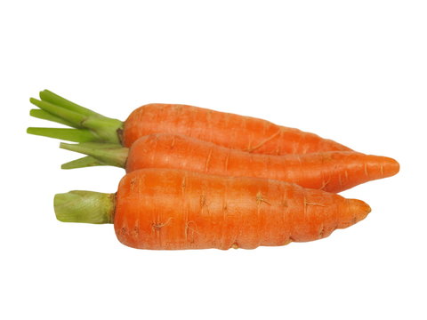 fresh orange carrots isolated on white background, with clipping path