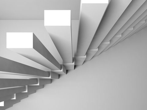 Stairs on white wall, 3d interior fragment
