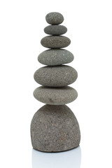 Cairn, trail marker, stacking stones on white