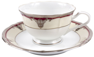 Isolated porcelain cup and saucer